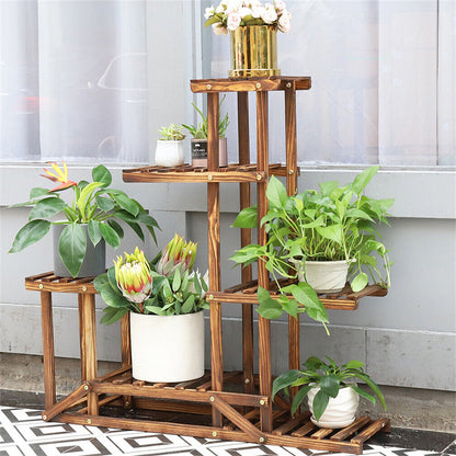 6-Tier Rustic Wooden Step Plant Stand