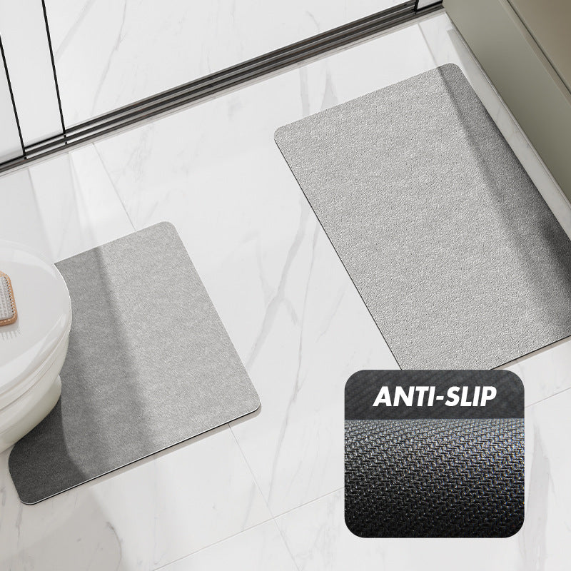 Beige Bathroom Floor Mat Set - U-Shaped Toilet Mat 50*50cm & Rectangular 60x90cm Mat for Bathroom