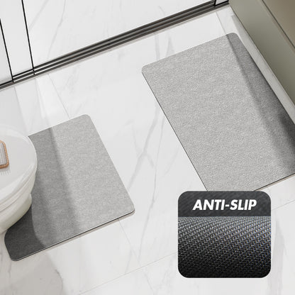 Beige Bathroom Floor Mat Set - U-Shaped Toilet Mat 50*50cm & Rectangular 60x90cm Mat for Bathroom