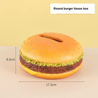 Round Creative Burger Tissue Box – Fun American-Style Cartoon Paper Towel Holder for Home Décor and Gifts