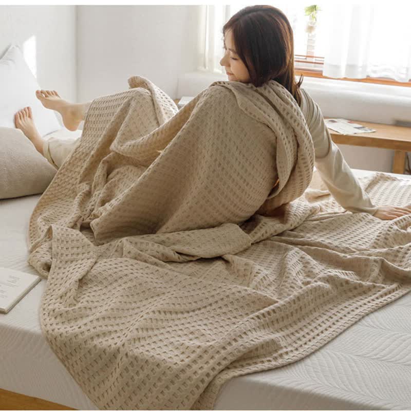 Cotton Waffle Blanket - Air Conditioning Blanket/Throw/Summer Quilt, 100*152cm,Bean Paste Color