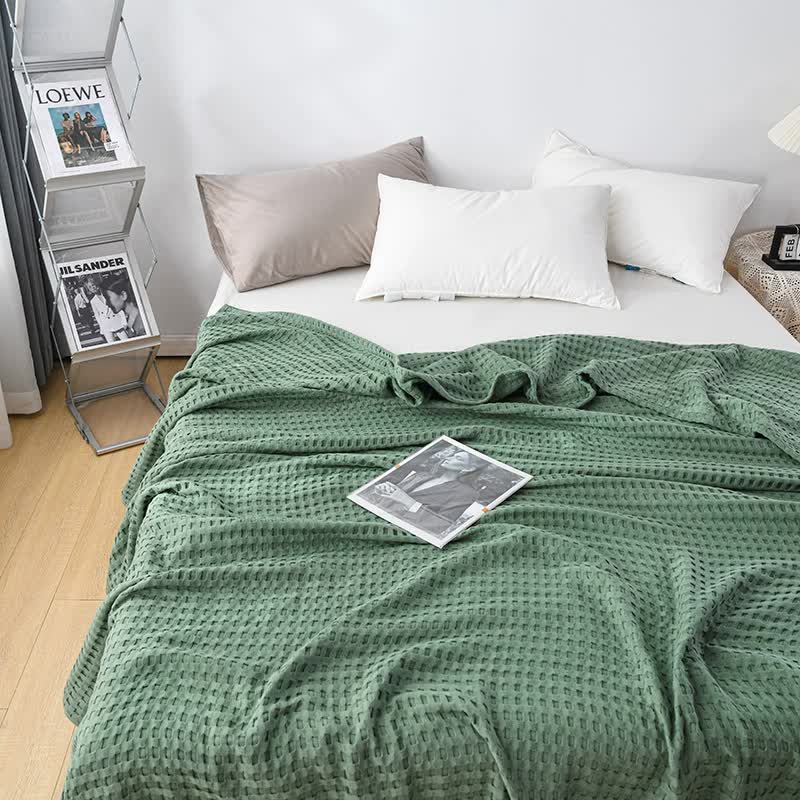 Cotton Waffle Blanket - Air Conditioning Blanket/Throw/Summer Quilt, 100*152cm,Green