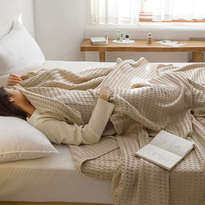Cotton Waffle Blanket - Air Conditioning Blanket/Throw/Summer Quilt, 100*152cm,Green