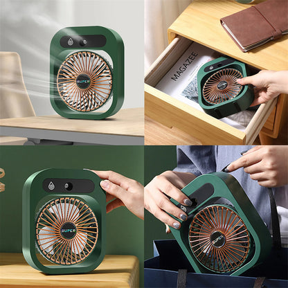 Portable USB Rechargeable Misting Fan - Compact Personal Fan with Cooling Spray - White Colors