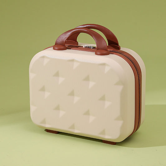 Beige 14-inch Mini Handheld Luggage Case - Stylish Makeup and Storage Box with ABS Shell