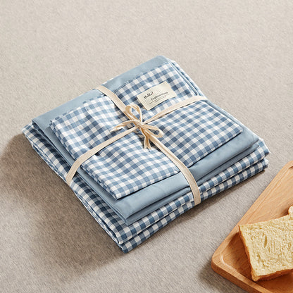 Blue 4-Piece Cotton Bedding Set - Fits 1.5m/1.8m Beds (Duvet Cover 200x230cm, Bed Sheet 230x250cm)