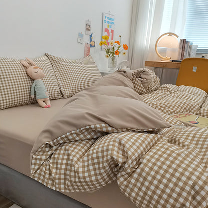Grey 4-Piece Cotton Bedding Set - Fits 1.5m/1.8m Beds (Duvet Cover 200x230cm, Bed Sheet 230x250cm)