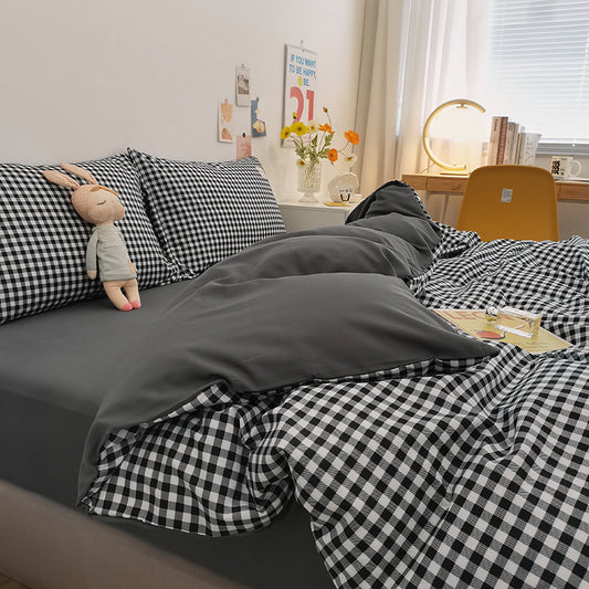 Black-white 4-Piece Cotton Bedding Set - Fits 1.5m/1.8m Beds (Duvet Cover 200x230cm, Bed Sheet 230x250cm)