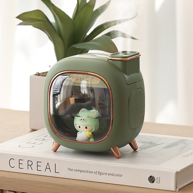 Green USB Desktop Dual Mist Cute Humidifier with Essential Oil Diffuser, 500ml Large Capacity, Quiet Aromatherapy Machine for Bedroom and Office(without essential oil)