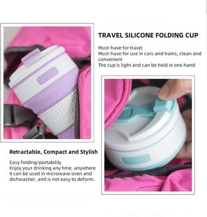 2 Pcs Pink Collapsible Silicone Coffee Cup – Portable, Food-Grade, Microwave & Freezer Safe Travel Mug(Combination pack of the same color)