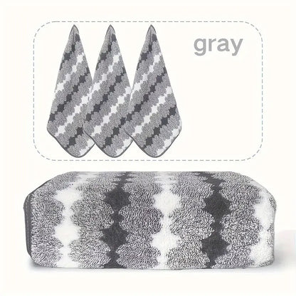 Grey Premium Coral Fleece Towel Set - 1 Bath Towel (88x170cm) + 3 Hand Towels (35x35cm) - Soft, Absorbent, and Quick-Drying
