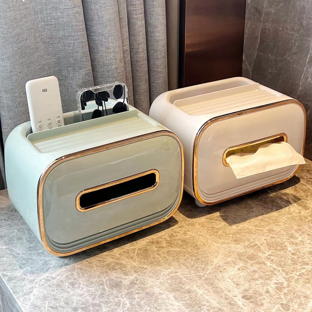 Blue PET Luxury Tissue Box – Multifunctional Desktop Paper Towel Organizer for Home and Living Room