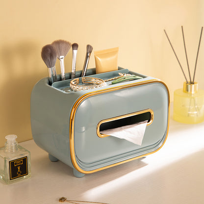 Blue PET Luxury Tissue Box – Multifunctional Desktop Paper Towel Organizer for Home and Living Room