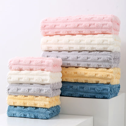 Off White Thickened Coral Fleece Towel Set, Large Bath Towel & Face Towel Combo, Soft & Absorbent Towels for Home Use