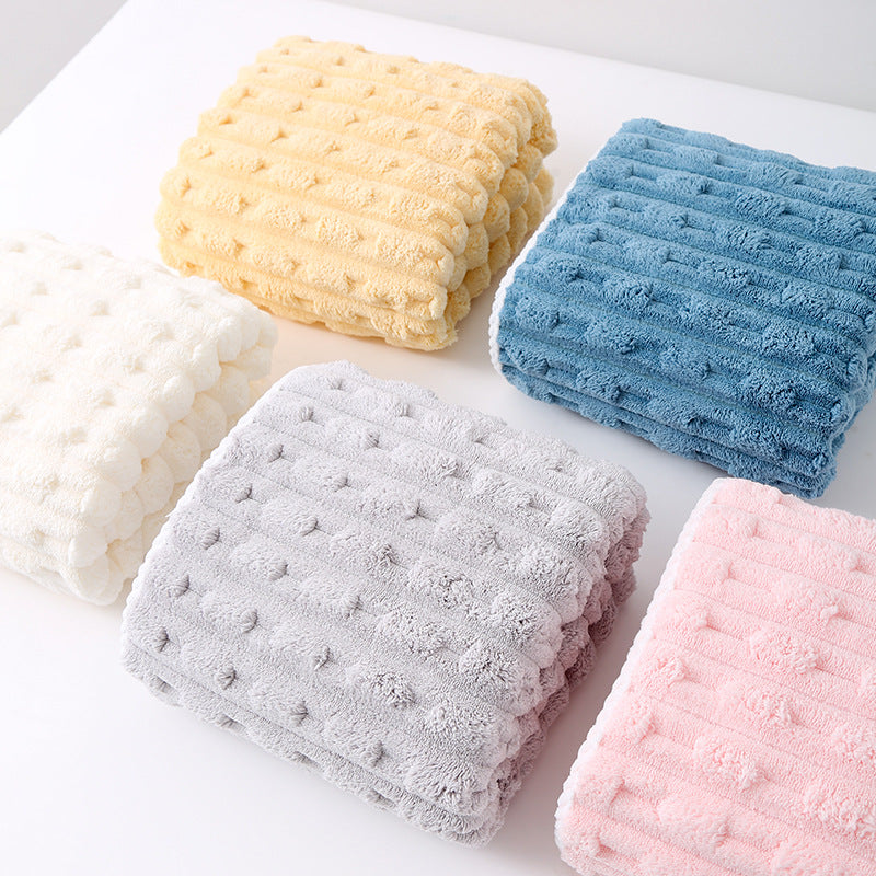 Off White Thickened Coral Fleece Towel Set, Large Bath Towel & Face Towel Combo, Soft & Absorbent Towels for Home Use