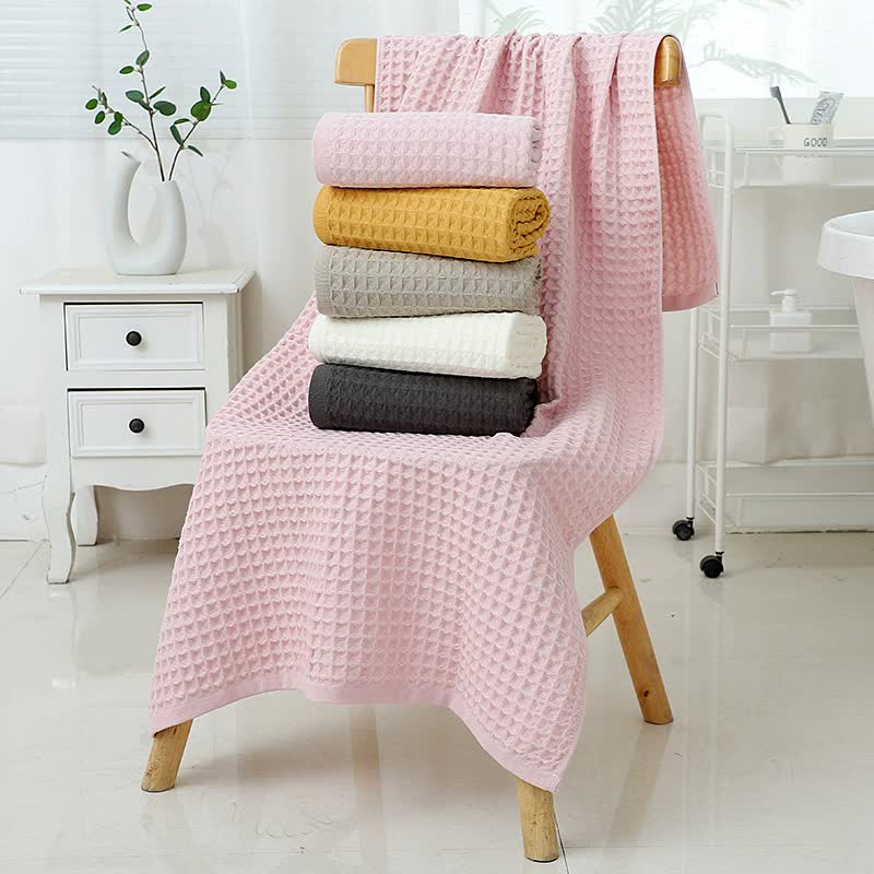 Light Brown Luxury Cotton Waffle Bath Towel, Soft, Quick-Drying, Water Absorbent, Unisex, for Home Use
