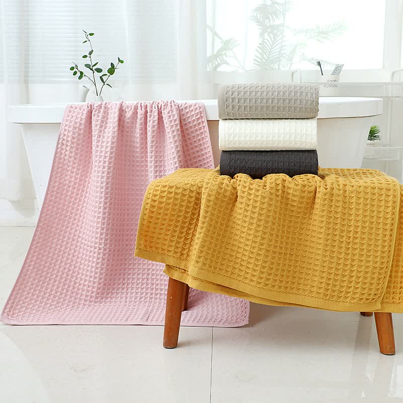 Light Brown Luxury Cotton Waffle Bath Towel, Soft, Quick-Drying, Water Absorbent, Unisex, for Home Use