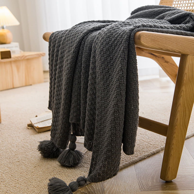 Dark Grey 110cm x 150cm Soft Tassel Throw Blanket for Sofa or Bed, Cozy  Casual Blanket for Office Nap, Minimalist Bed End Cover
