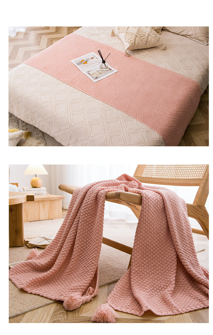 Brown 110cm x 150cm Soft Tassel Throw Blanket for Sofa or Bed, Cozy  Casual Blanket for Office Nap, Minimalist Bed End Cover