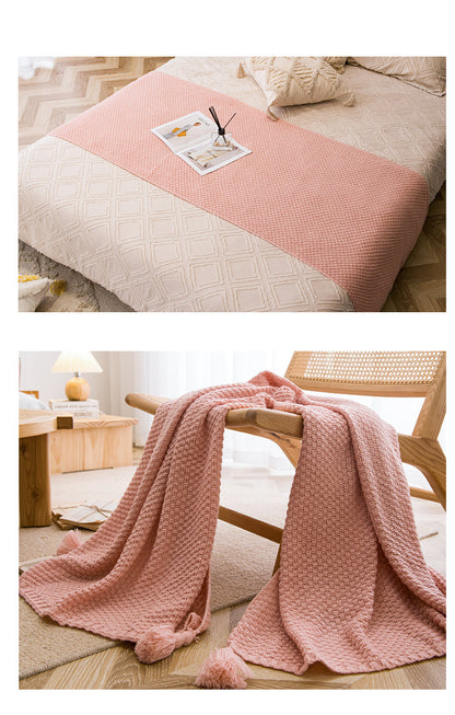Pink 110cm x 150cm Soft Tassel Throw Blanket for Sofa or Bed, Cozy  Casual Blanket for Office Nap, Minimalist Bed End Cover