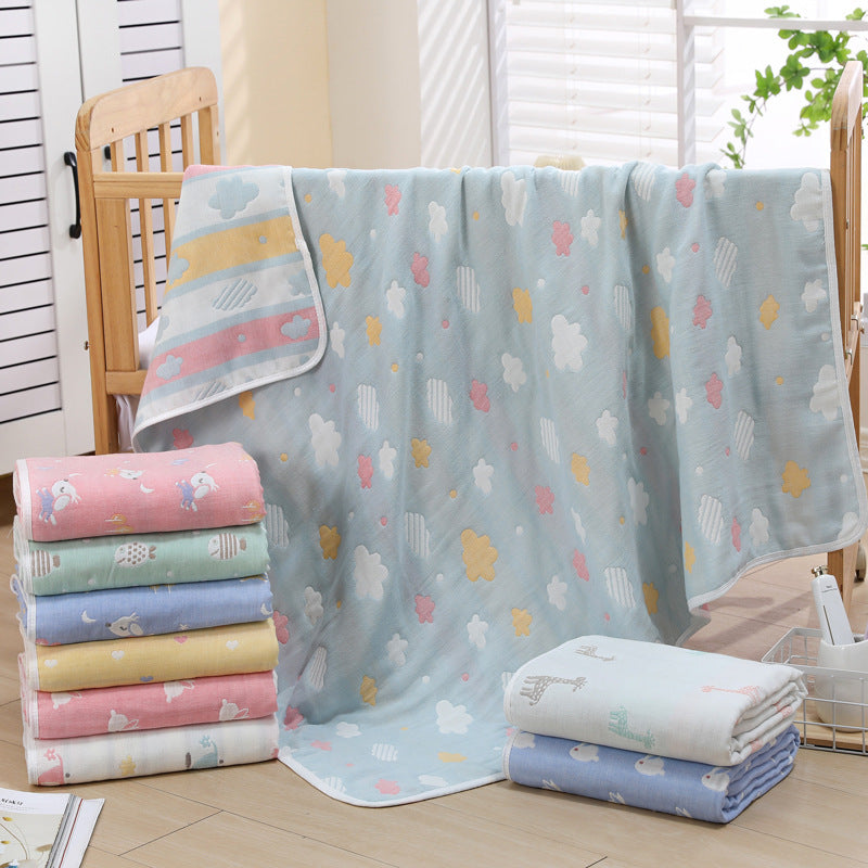 Pink Clouds, 6-Layer Muslin Baby Blanket - Soft Cotton Bedding for Infants and Toddlers, 110x110cm
