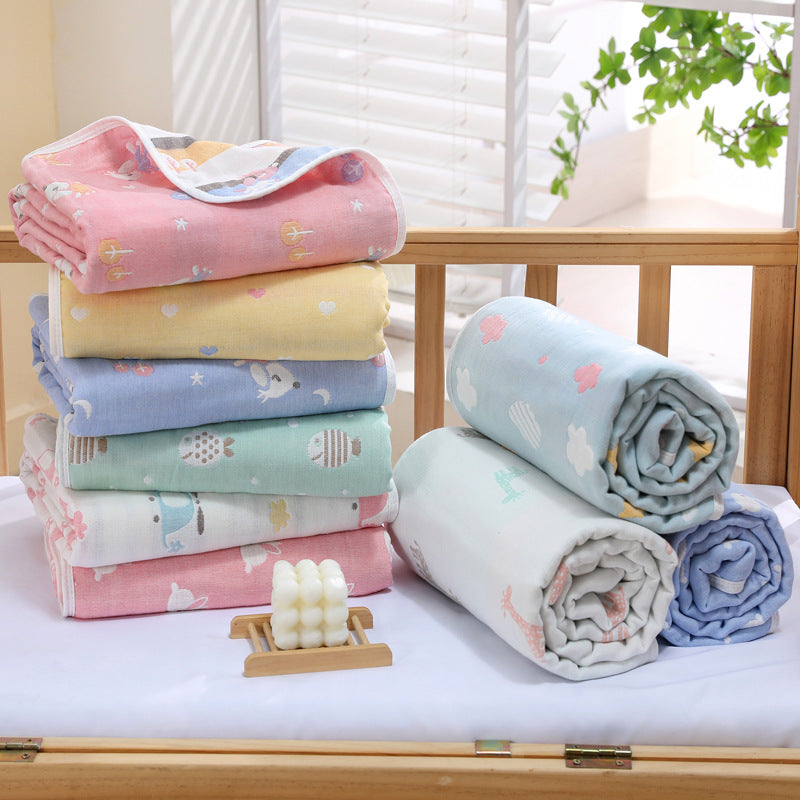 Blue Clouds, 6-Layer Muslin Baby Blanket - Soft Cotton Bedding for Infants and Toddlers, 110x110cm