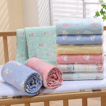 Blue love heart, 6-Layer Muslin Baby Blanket - Soft Cotton Bedding for Infants and Toddlers, 110x110cm