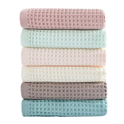 Light Green Pure Cotton Waffle Weave Bath Towel - Soft, Absorbent & Extra Large 70x140 cm for Home Use