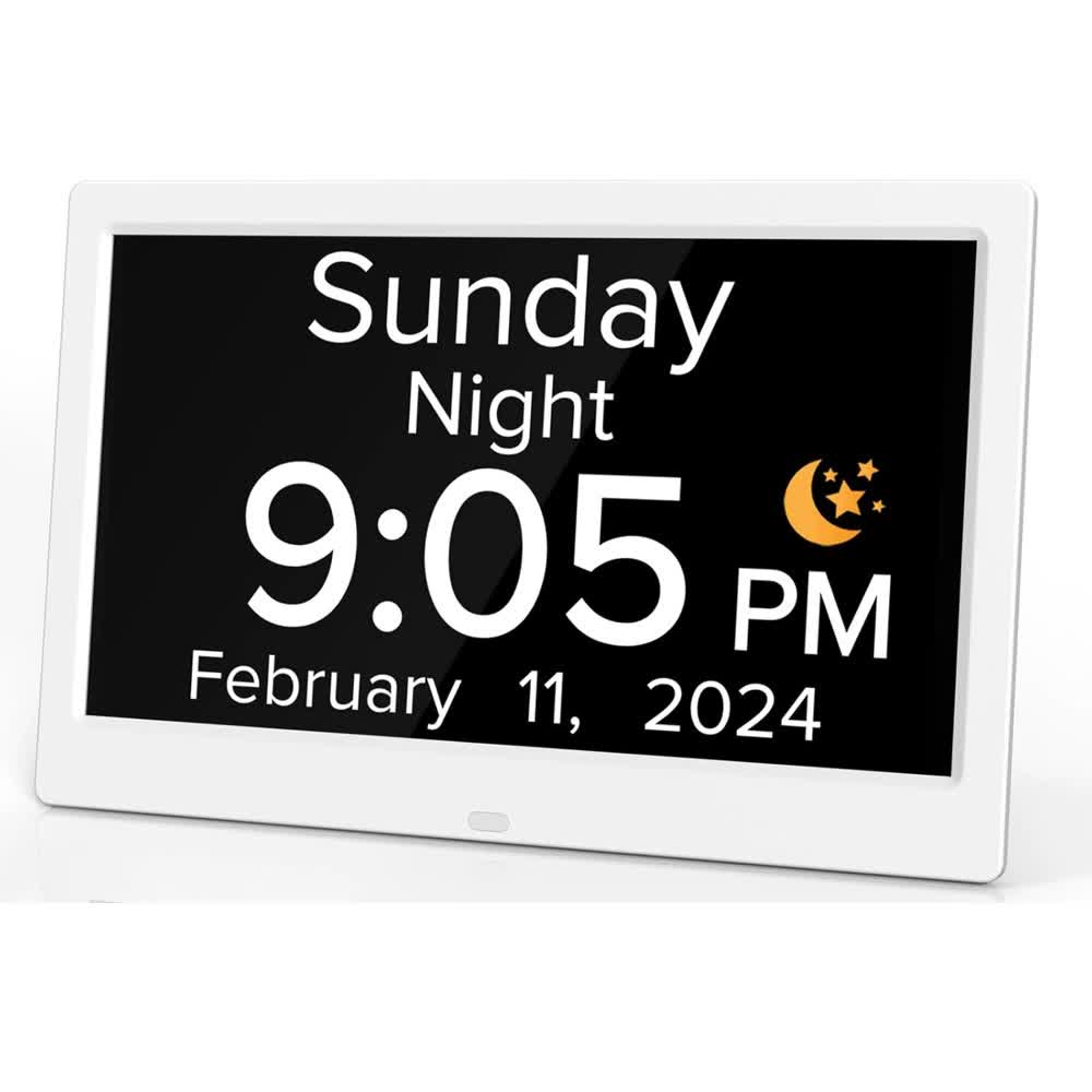 White 10.1-Inch Digital Clock with Medication Reminders & Multi-Function Alarm - Ideal for Elderly Care