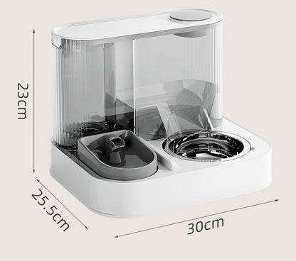 Automatic Pet Feeder and Water Bowl - 2-in-1 Grey Stainless Steel Bowl Cat Feeding Station