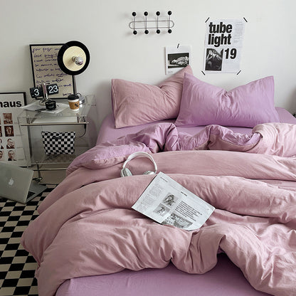 Purple 1.5m Bed Fitted Sheet Set with 200x230cm Duvet Cover - 4-Piece Bedding Set