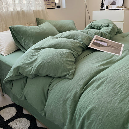 Green-blue Solid Color Solid Color Solid Color 1.5m Bed Fitted Sheet Set with 200x230cm Duvet Cover - 4-Piece Bedding Set