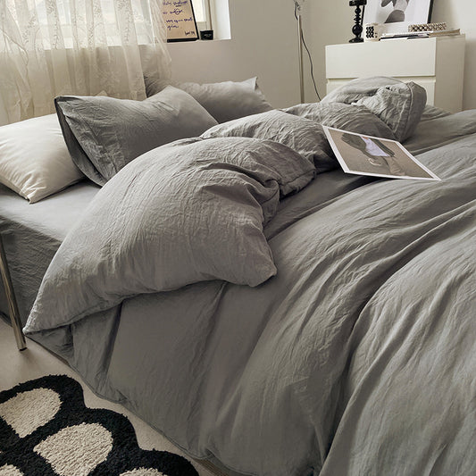 Light-grey Solid Color Solid Color Solid Color 1.5m Bed Fitted Sheet Set with 200x230cm Duvet Cover - 4-Piece Bedding Set