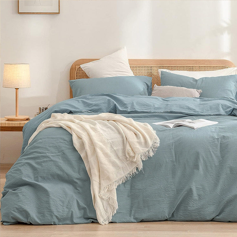 Blue 1.8m (Duvet Cover 180*220cm) Luxurious Soft Brushed Microfiber 4-Piece Bedding Set - Pure Color Double Bed Duvet Cover with Fitted Sheet