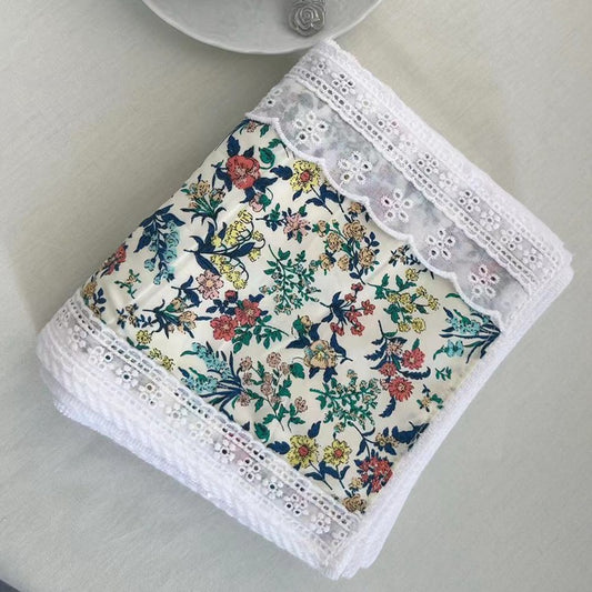 2 PCS Navy Blue Floral 100% Cotton Solid Color Thickened Adult Face Towel with Floral Soft Texture - 35 x 75cm