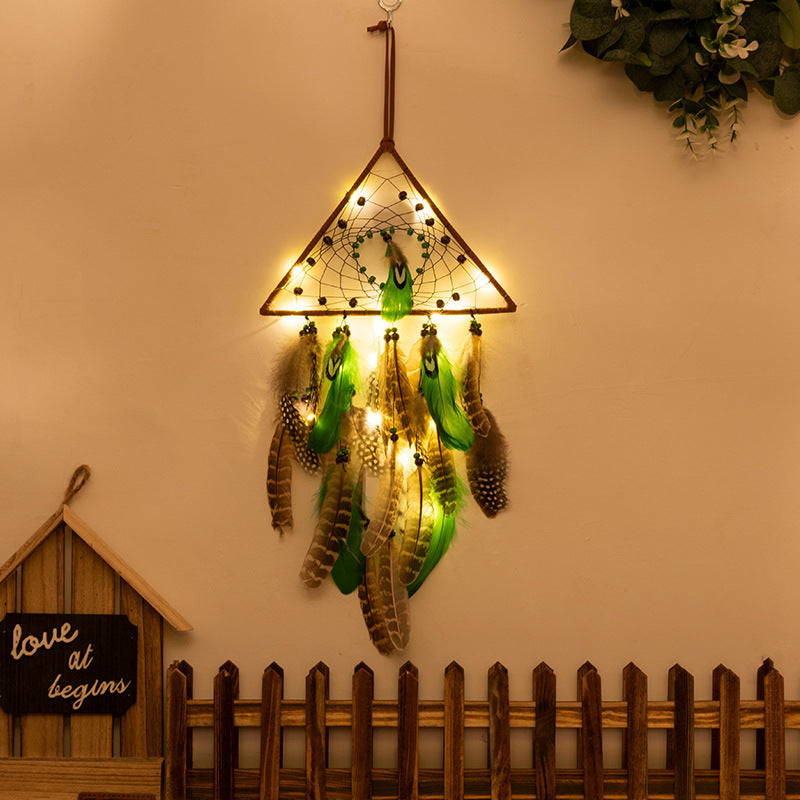 Triangles With Lights Boho Forest Dreamcatcher Wind Chime Pendant - INS Style Moonlit Serenity Decor