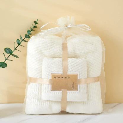 Beige Solid Color Diagonal Stripe Towel Set – Luxurious Bath and Hand Towels for Home Use Bath towel 140*70cm, face towel 75*35cm