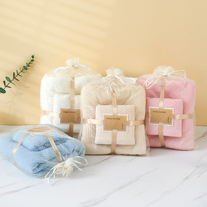 Pink Solid Color Diagonal Stripe Towel Set-Luxurious Bath and Hand Towels for Home Use Bath towel 140*70cm, face towel 75*35cm