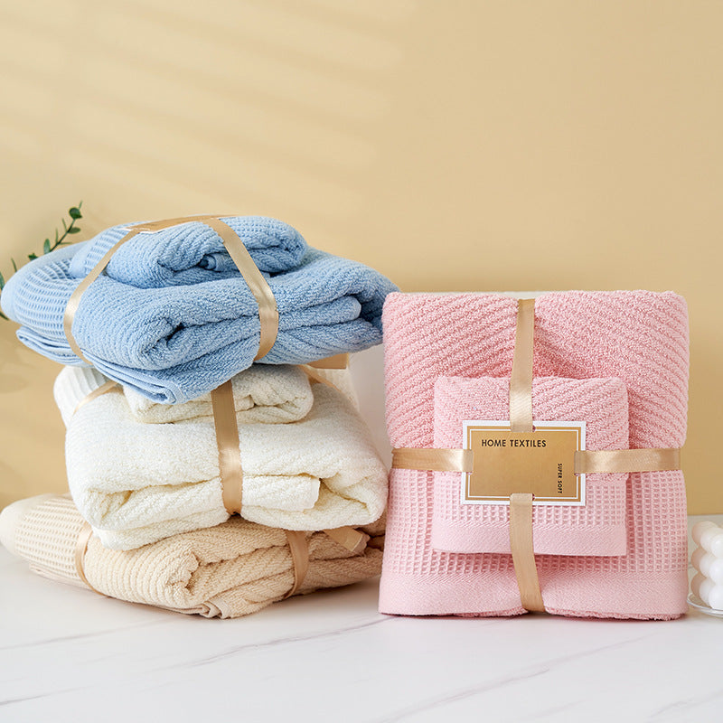 Blue Solid Color Diagonal Stripe Towel Set - Luxurious Bath and Hand Towels for Home Use Bath towel 140*70cm, face towel 75*35cm