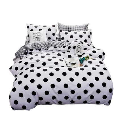 Black Polka Dot Premium Three-Piece Bedding Set - Comfortable Polyester with Adjustable Corner Straps (Quilt Cover 265*230CM + Pillowcase 51*76CM*2)