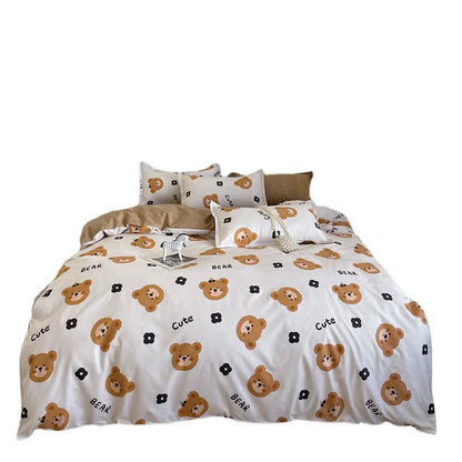 Cartoon Bear 4-Piece Bedding Set with Comforter and Pillowcases for Kids - Soft and Cute Bed Linen (Comforter 150x200cm, Bed Sheet 160x230cm, Pillowcases 48x47cm)