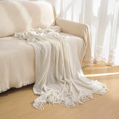 Khaki Premium Woven Knitted Throw Blanket with Tassels | Soft, Cozy Sofa & Bed Blanket, Perfect for Office or Afternoon Naps 130x260cm