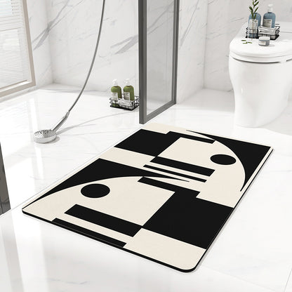 Black and white geometric pattern Quick-Dry Absorbent Non-Slip Bath Rug for Bathroom, Kitchen & Entryway 60x90cm