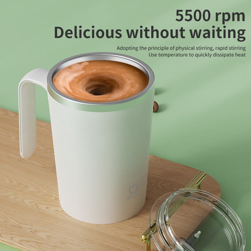 Green Portable Automatic Mixing Coffee Cup - Stainless Steel Magnetic Stirrer(handle stlye)