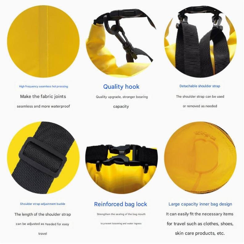 Black 10L Waterproof Dry Bag - PVC Mesh Rafting & Swimming Backpack