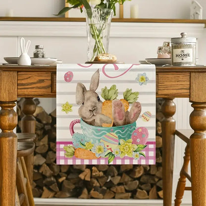 Easter Table Runner - Linen Bunny Decoration, 72-Inch Set of 2 (Style 1)