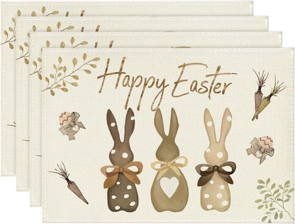 Easter Cotton-Linen Placemats - Set of 4 Anti-Stain Table Mats(Style 7)