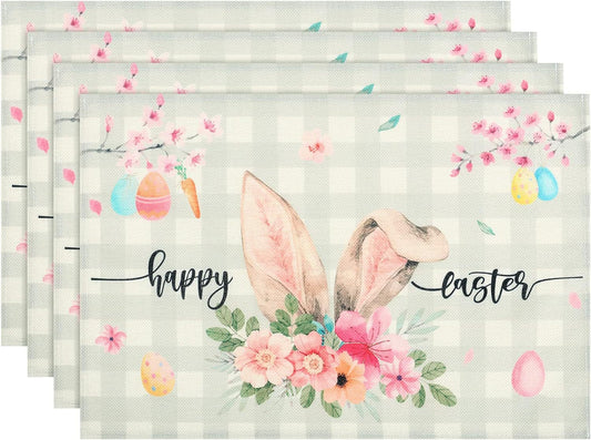 Easter Cotton-Linen Placemats - Set of 4 Anti-Stain Table Mats(Style 12)