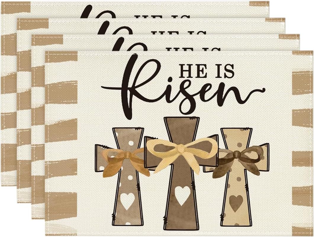 Easter Cotton-Linen Placemats - Set of 4 Anti-Stain Table Mats(Style 18)