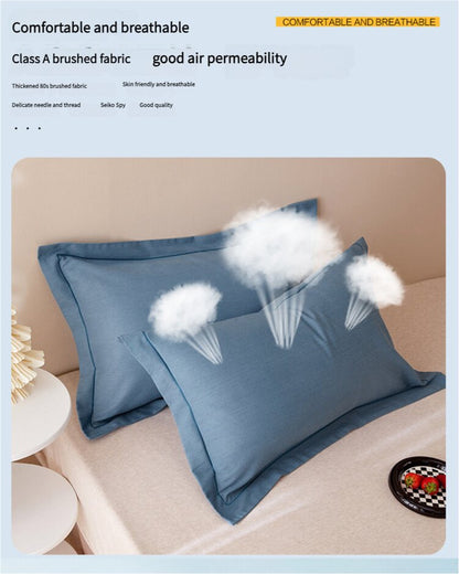 Light Pink Pure Cotton Flannel Pillowcase Set - Soft, Thickened, Solid Color (Pair, 48x74cm)